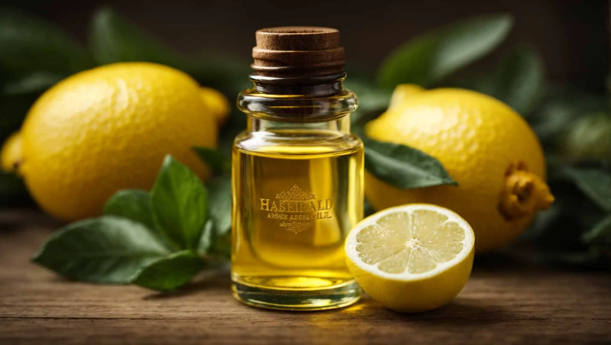 a closeup shot of a bottle of lemon essential oil